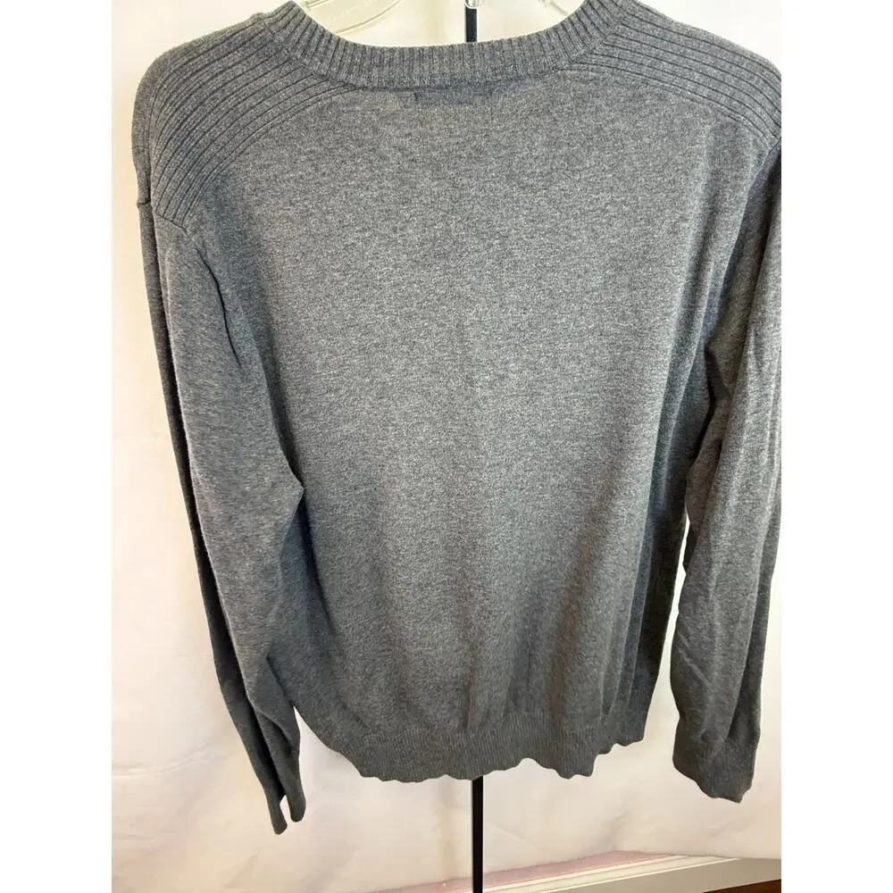 Banana Republic V Neck Sweater Gray 100% Cotton Classic Lightweight Large
